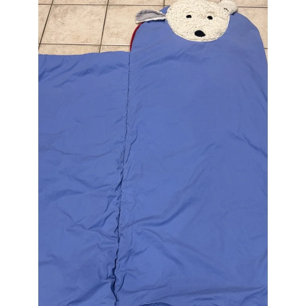 Pottery Barn Kids Sleeping Bag Shaggy Head Fluffy Dog Blue Gingham Zippered
